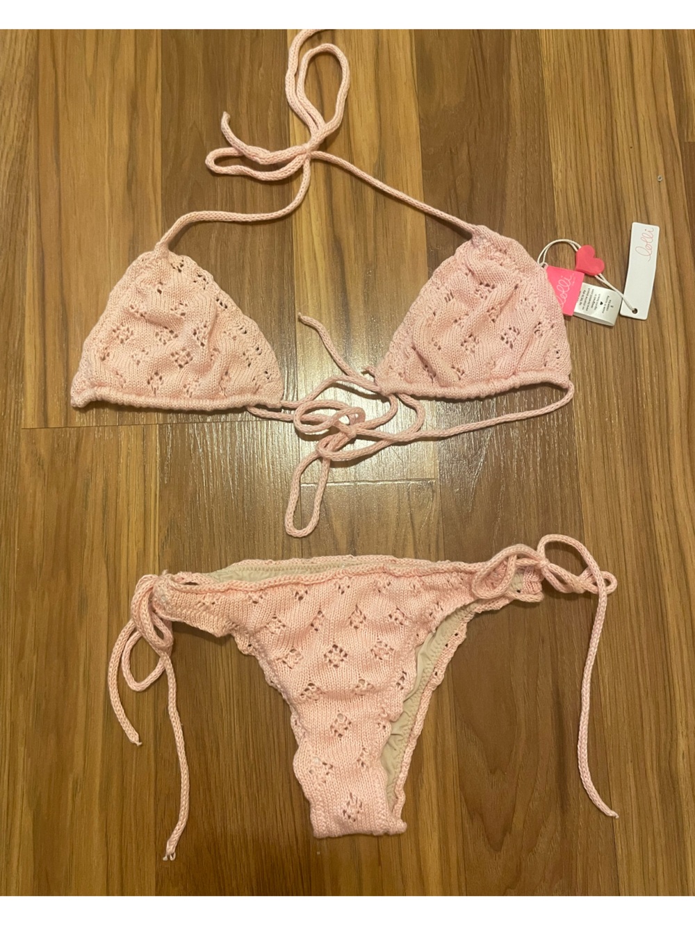 NWT Lolli Pink Crochet Triangle Bikini Set